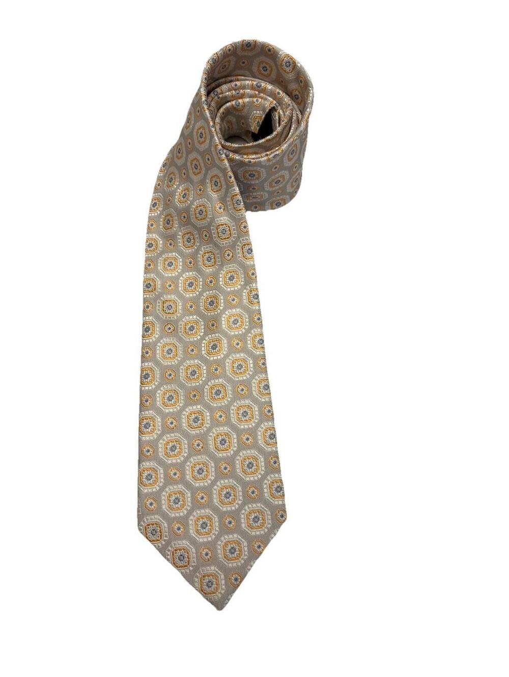 Men’s Paul Fredrick 100% Silk Grey/yellow/white Tie